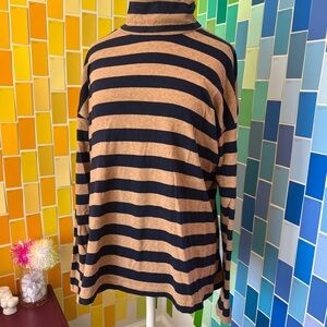 J. Crew Navy and Tan Striped Sweater